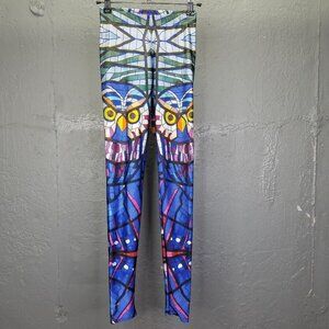BlackMilk Leggings Women's Small Stained Glass Owl Mosaic 7/8 Pull-On Stretch